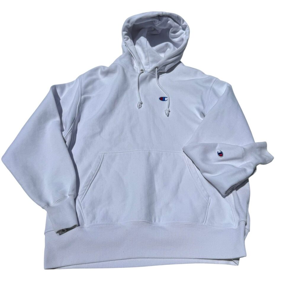 Champion Reverse Weave Hoodie Mens Large White Pullover Sweatshirt